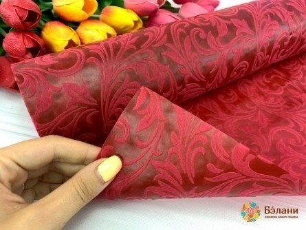 Флизелин для цветов в рулоне "Узор" бордовый
