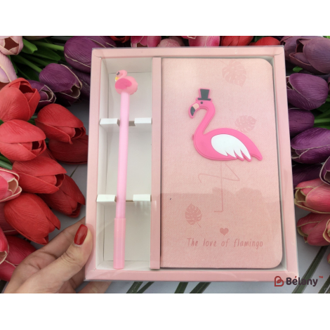 Набор блокнот с ручкой "Happiness" flamingo