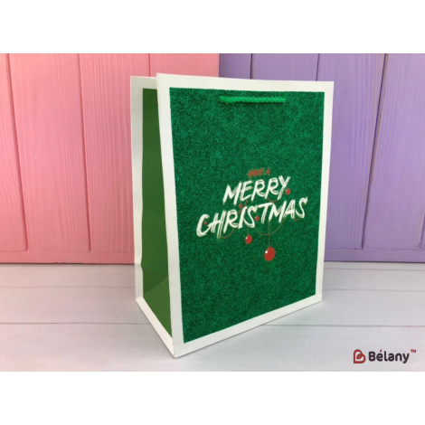 Подарочный пакет "Shiny Xmas" зеленый M