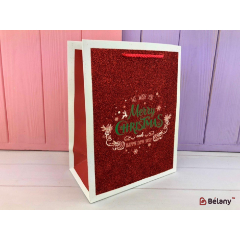 Подарочный пакет "Shiny Xmas" красный L