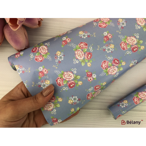 Упаковочная бумага "Flowers" голубая