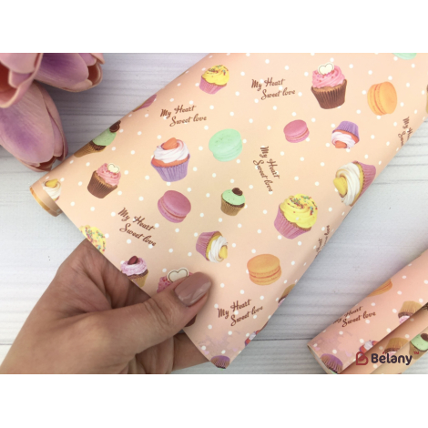 Упаковочная бумага "Cakes" 53x75 персиковая