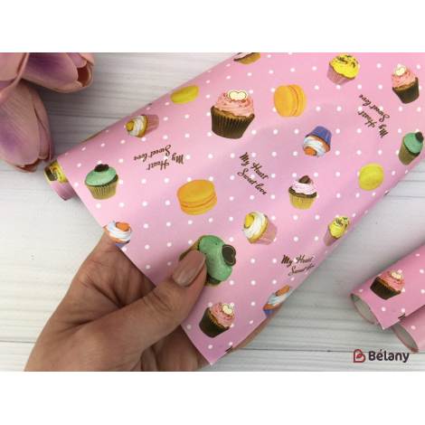 Упаковочная бумага "Cakes" 53x75 розовая