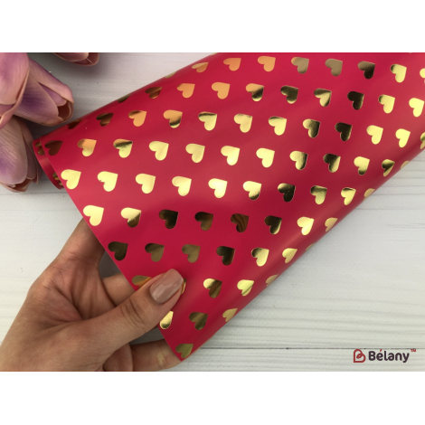 Упаковочная бумага "Gold heart" 53x75 малиновая