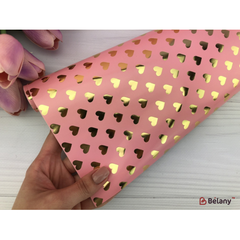 Упаковочная бумага "Gold heart" 53x75 розовая