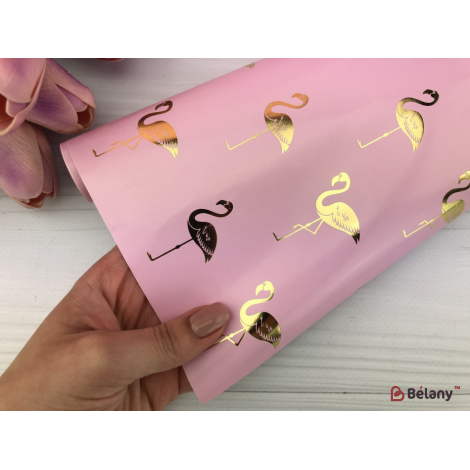 Упаковочная бумага "Gold flamingo" 53x75 розовая