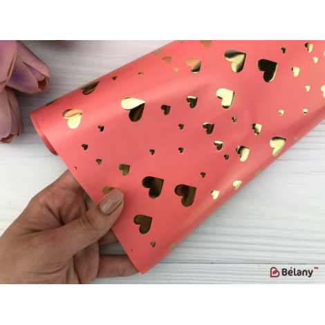 Упаковочная бумага "Golden heart" 53x75 розовая