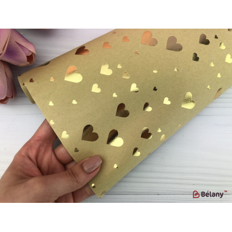 Упаковочная бумага "Gold heart" 53x75 крафт