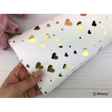Упаковочная бумага "Gold heart" 53x75 белая
