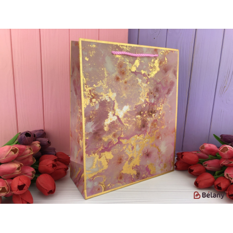 Подарочные пакеты "Gold marble" L розовые
