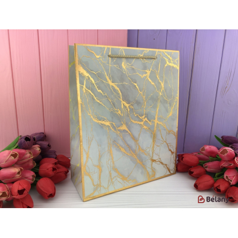 Подарочные пакеты "Gold marble" L серые