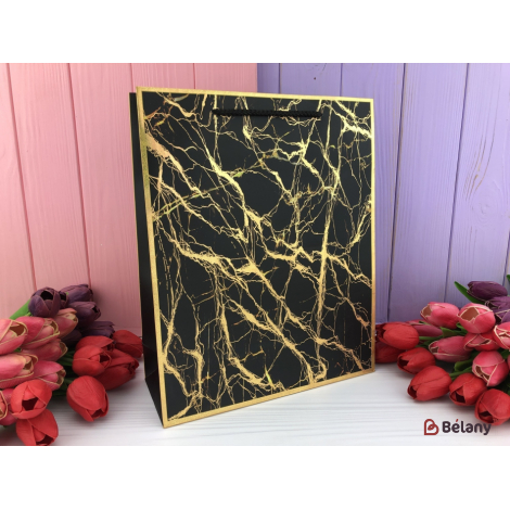 Подарочные пакеты "Gold marble" L черные