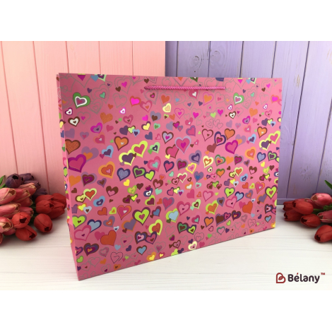 Подарочные пакеты "More hearts" S розовые