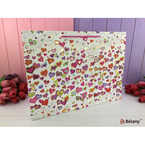 Подарочные пакеты "More hearts" L белые
