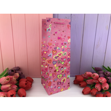 Пакеты под бутылку "More hearts" розовые