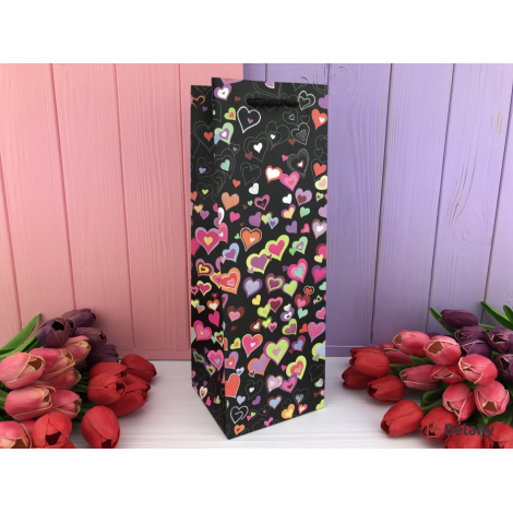 Пакеты под бутылку "More hearts" черные