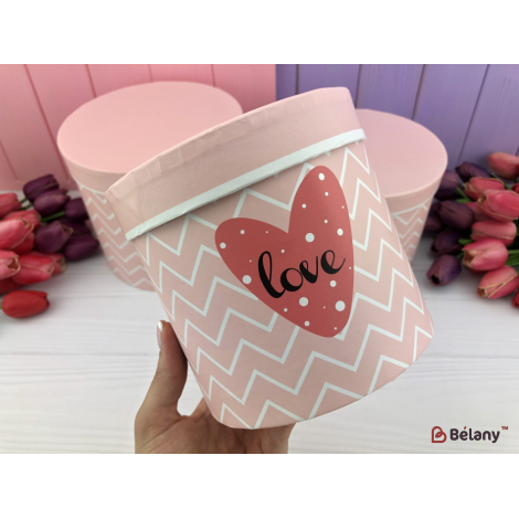 Капелюшна коробка "Love" рожева в зигзаг