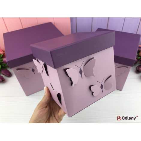 Квадратная коробка для цветов "Butterfly" лиловая