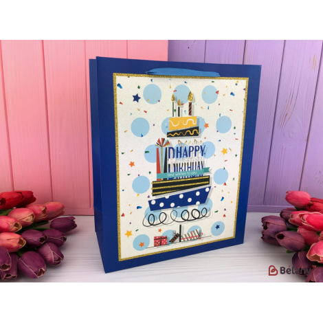 Подарочные пакеты "Birthday" M синие