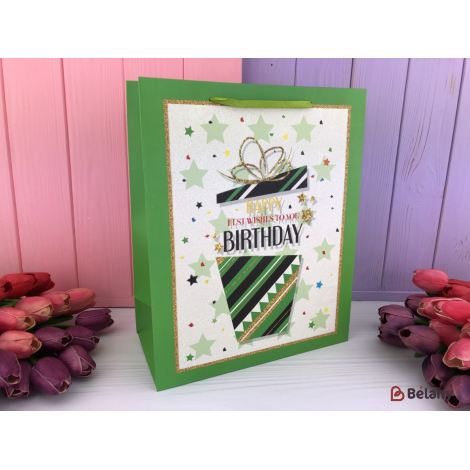 Подарочные пакеты "Birthday" M зеленые