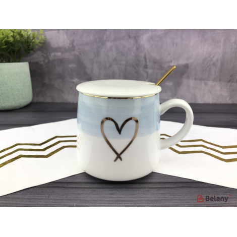 Керамическая чашка "Gold heart" синяя