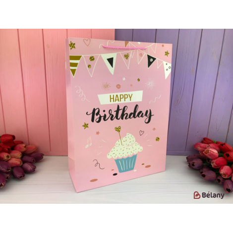 Подарочные пакеты "Happy BDay" кекс L