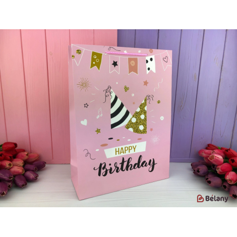 Подарочные пакеты "Happy BDay" колпак L