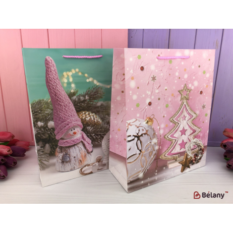 Подарочные пакеты "Pink Winter" L МИКС