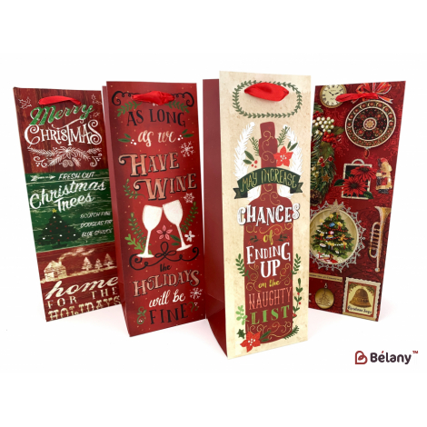 Новогодний пакет под бутылку "Have wine" МИКС