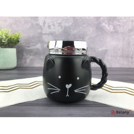 Керамическая чашка "Curious cat" черная