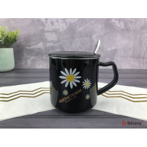 Керамическая чашка "Ромашка" черная