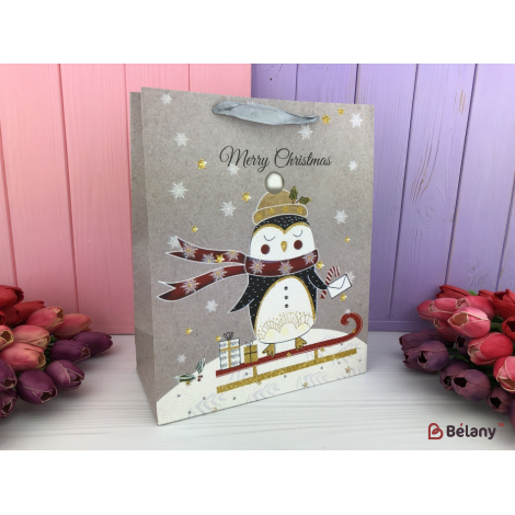 Новогодние подарочные пакеты "Magic world" M пингвин