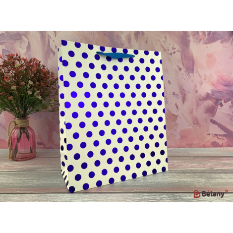 Подарочные пакеты "Metallic dots" M синие