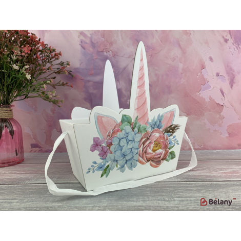 Коробка для цветов "Малютка Unicorn" белая