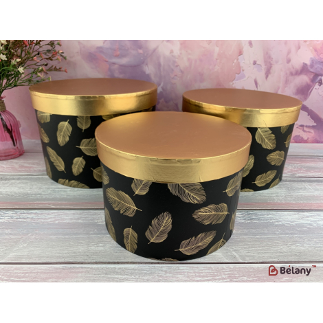 Коробка для цветов "Gold feather" черная