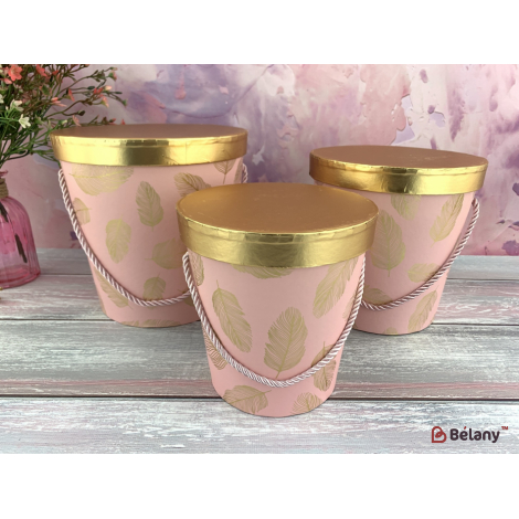 Коробка в форме конуса "Gold feather" розовая