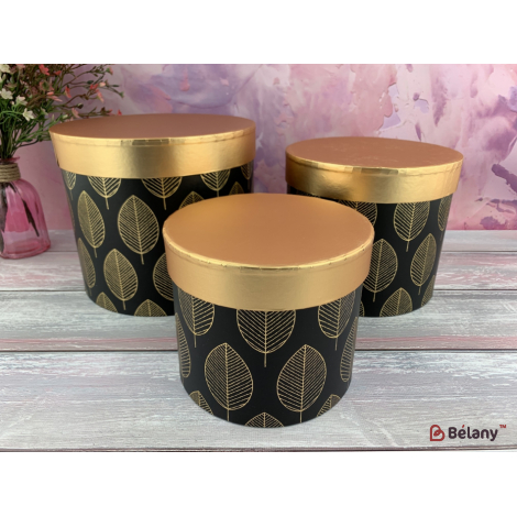 Коробка для цветов "Gold leaf" черная
