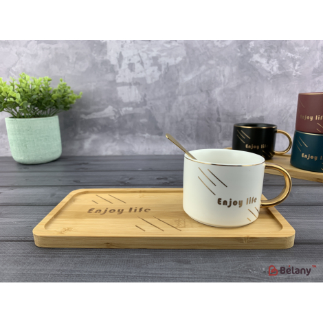 Керамическая чашка "Wood enjoy" белая