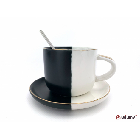Керамическая чашка с блюдцем "Yin Yang" черная
