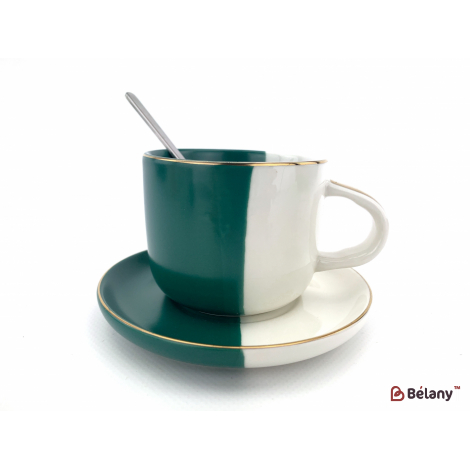 Керамическая чашка с блюдцем "Yin Yang" изумруд