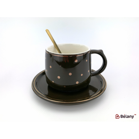 Керамическая чашка с блюдцем "Figures" черная горошек