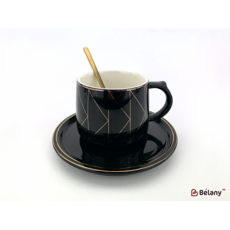 Керамическая чашка с блюдцем "Figures" черная