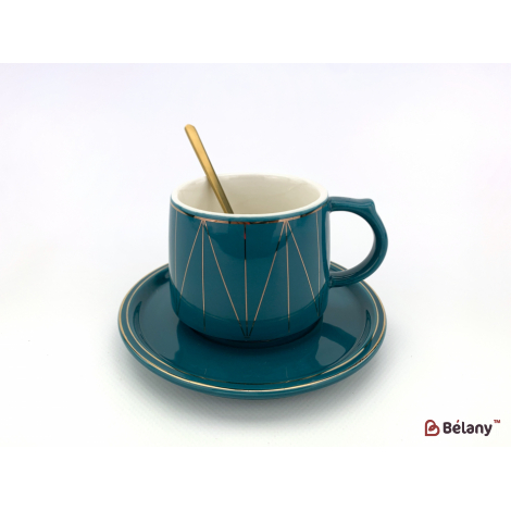 Керамическая чашка с блюдцем "Figures" изумруд