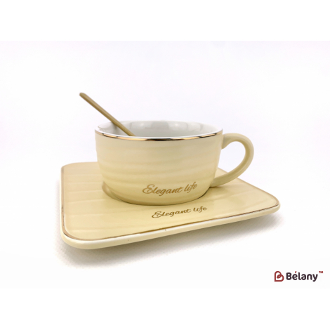 Керамическая чашка с блюдцем "Waves" молочная