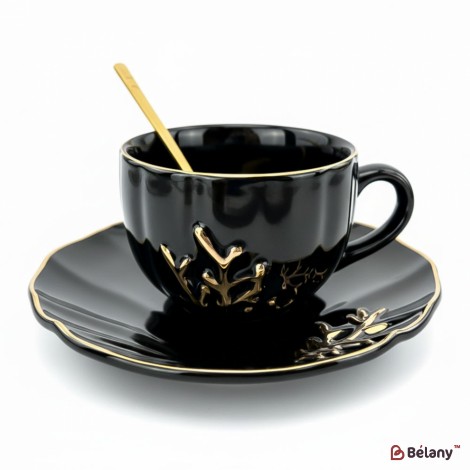 Керамическая чашка с блюдцем "Reef" черная