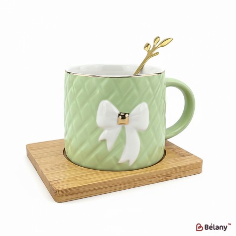 Керамическая чашка с блюдцем "Soft cup" зеленая