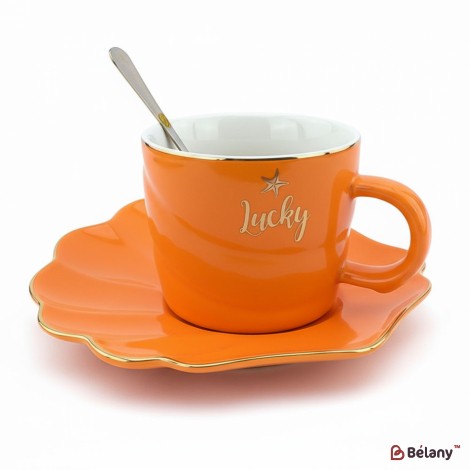 Керамічна чашка з блюдцем "Color Shell" оранж