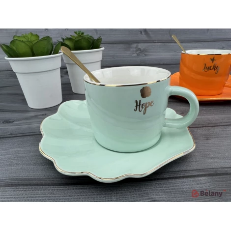 Керамічна чашка з блюдцем "Color Shell" ментол
