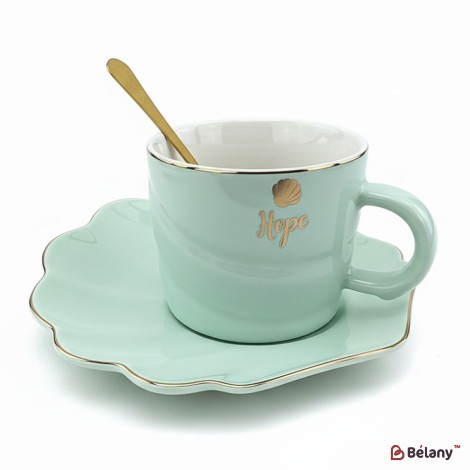 Керамическая чашка с блюдцем "Color Shell" ментол