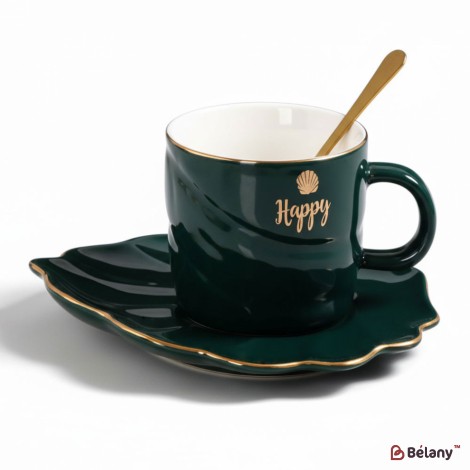 Керамічна чашка із блюдцем "Color Shell" смарагд